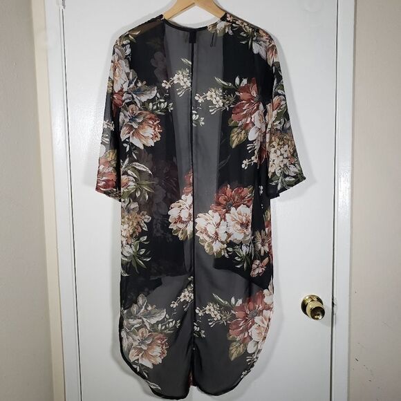 Windsor Sheer Black Floral Flowy Kimono Cover Up Size S - Picture 6 of 6